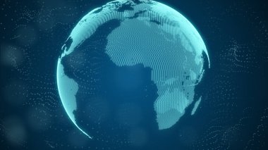 Dünya 'nın siber uzayda dönen güzel hologramının 3 boyutlu çizimi.