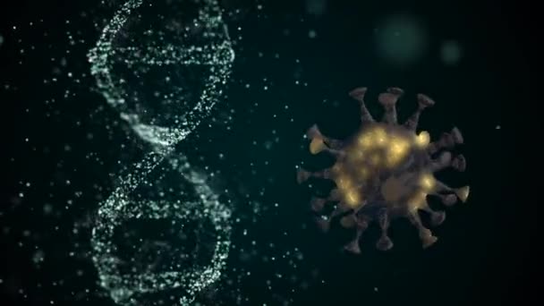 3D animace rotačního řetězce DNA obklopeného a napadaného cizími buňkami. — Stock video