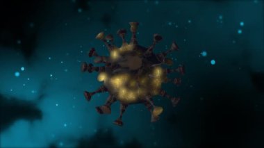 Nebula arkaplanı üzerinde ışık parçacıkları ile dönen salgın virüs hücresi.