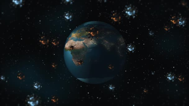 rendu 3D du globe tournant dans l'espace pandémique de virus.