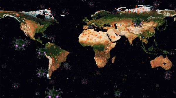 Вирус "Ковид-19" рапортует о запуске трансляции с картами и вирусами по всему миру . — стоковое фото