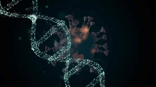 Ererbtes genetisches Konzept. Virus beeinflusst menschliche Erbmerkmale in der DNA über abstrakten Hintergrund. — Stockfoto