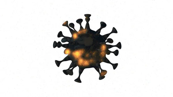 Cellula virale pandemica rotante e incandescente su sfondo bianco con copyspace . — Foto Stock