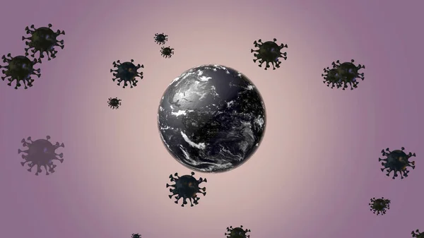 3d render planet floating over infecctious background full of germs. — Stock Photo, Image