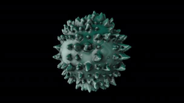 Levande grön 3D-rendering vätska bubbla deformeras som virus cell med flera bihang. — Stockvideo