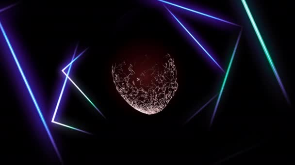 Animation abstraite de néons, de lasers lumineux et de vagues rebondissant dans l'obscurité. — Video