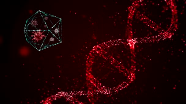 Karanlık salgın ortamında dönen soyut kırmızı DNA 'lar. — Stok video