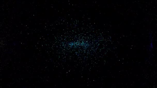 Modrá třpytící se hvězda prach stezka jiskřivých částic na černém pozadí. — Stock video