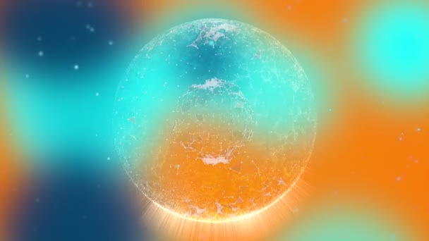 白色ボケ粒子の間を回転するプレキシス照明球を用いたカラフルな運動背景. — ストック動画