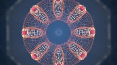 Karanlık bulanık arkaplan üzerinde titreşen geometrik ağın soyut 3D ızgarası ya da ağ örgüsü.