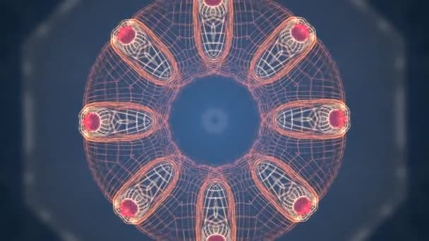 Absztrakt 3D rács vagy hálós kerek minta pulzáló geometriai hálózat sötét homályos háttér. — Stock videók