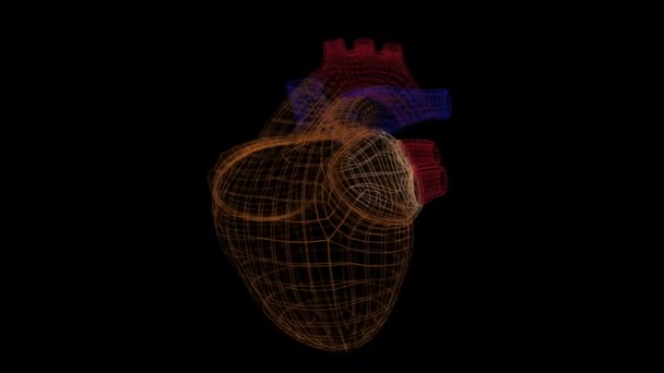 Abstraktní pulzující srdce v mřížkované struktuře rotující po černém pozadí. — Stock video