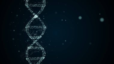 Soyut dijital DNA molekülü görselleştirme koyu mavi arkaplan üzerinde parıldıyor