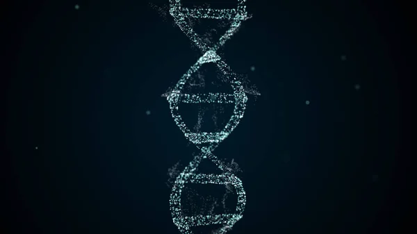 Abstract representation of digital binary DNA molecule over space darkness.
