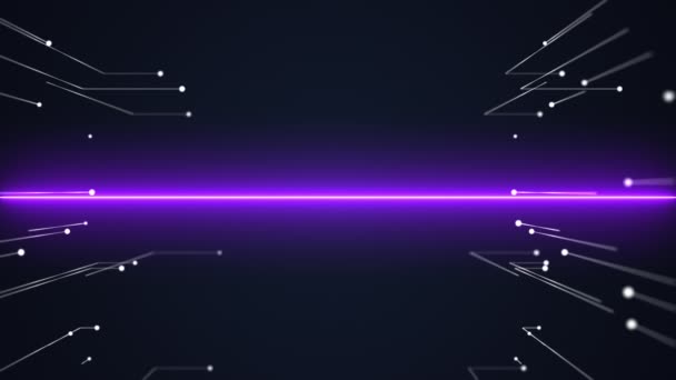 Футуристическая современная комната с фиолетовыми светящимися неоновыми линиями . — стоковое видео