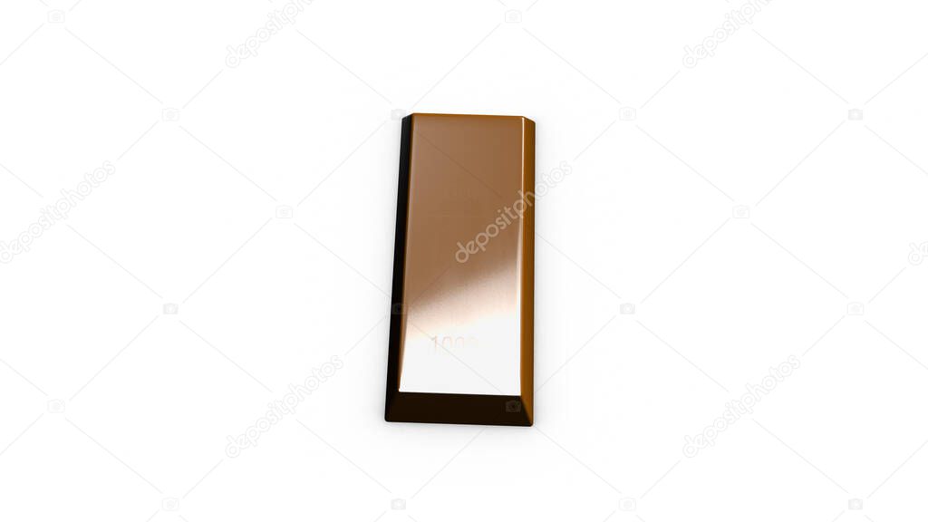 3d rendering of gold bar on white background.