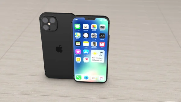 Chernivtsi, Ukraine - July 14, 2020: 3d render of front and back view of iphone 12. — Stock Photo, Image