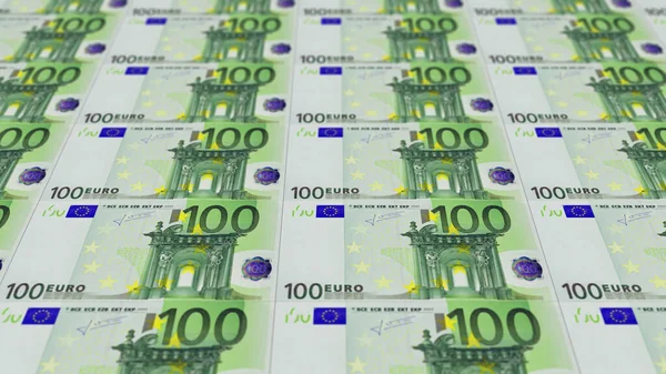 Muitas das cem notas de euro estão lado a lado na ilustração 3d . — Fotografia de Stock