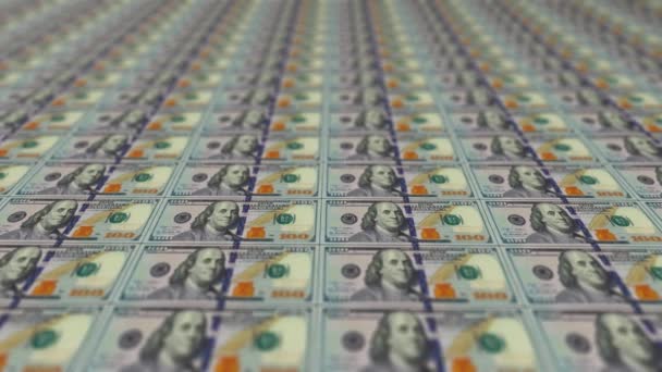 Arrière-plan avec des billets de cent dollars américains en vidéo 4k. — Video