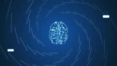Yapay zeka beyin animasyonunun 4k videosu, veri madenciliği kavramı.