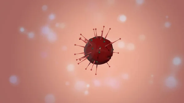 3d hacer rojo pandemia virus célula flotando sobre luz rosa fondo. — Foto de Stock