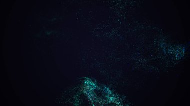 Biyo ışıltı. Gece deniz kıyısındaki planktonların astrakt aydınlanmasının 3 boyutlu yansıması.