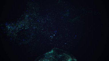 Biyo ışıltı. Gece deniz kıyısındaki planktonların soyut aydınlanmasının 3 boyutlu yansıması.