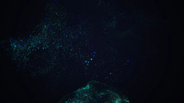 Bio-Lumineszenz. 3D-Darstellung der abstrakten Illumination von Plankton am Meeresufer bei Nacht. — Stockfoto