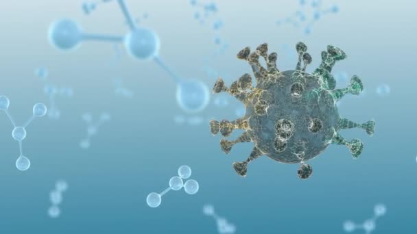 Mavi ekranda hareket eden bağışıklık sistemi virüsleri ve mikropları. — Stok video