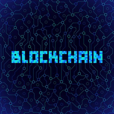 canlı mavi yeşil renkli düz tasarım peer-to-peer dağıtılmış veritabanı blockchain teknoloji pixelated dekorasyon izole arka plan karanlık adam vektör