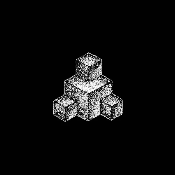 Векторный Монохромный Белый Ретро Точка Искусства Ручной Работы Кубических Геометрических — стоковый вектор