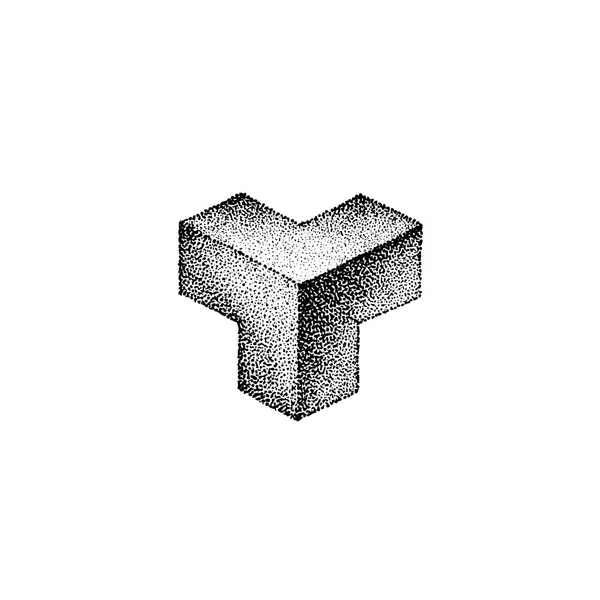 Vector Monocromo Negro Retro Punto Arte Dibujado Mano Cubical Triángulo — Archivo Imágenes Vectoriales
