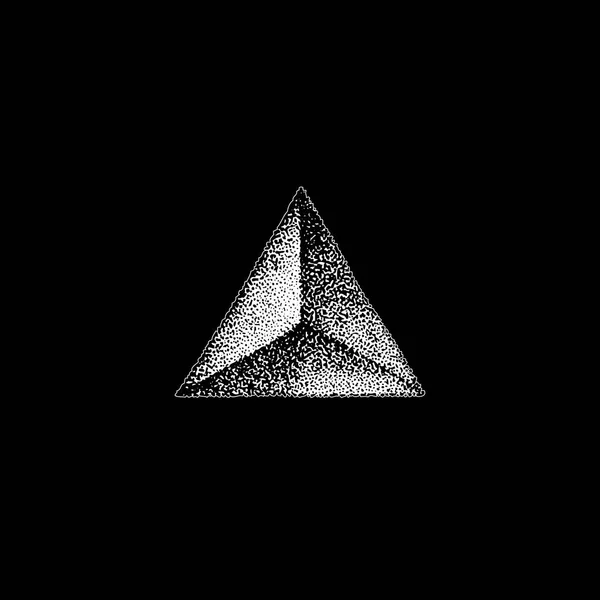 矢量单色白复古点艺术手绘三角形棱镜金字塔几何容积 Blackwork 设计元素复古纹身风格装饰隔离形状说明黑色背景 — 图库矢量图片