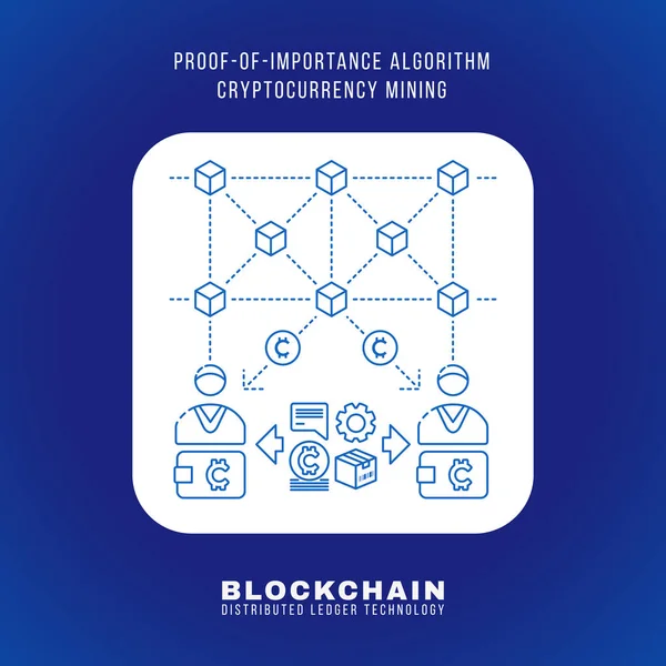 vektör anahat tasarımı Blockchain önem algoritması cryptocurrency POI araştırma ilkesi kanıt açıklamak düzeni resimde beyaz izole kare simgesi mavi adam yuvarlak