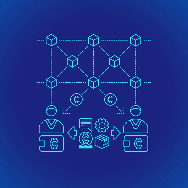 Vector Cyan Outline Design Blockchain Prova Importanza Algoritmo Criptovaluta Principio — Vettoriale Stock