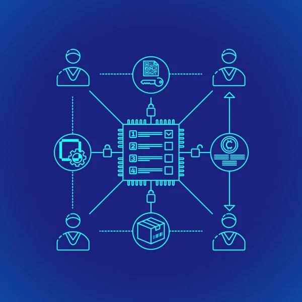 Vettore Ciano Profilo Design Blockchain Smart Contract Protocollo Principio Spiegare — Vettoriale Stock