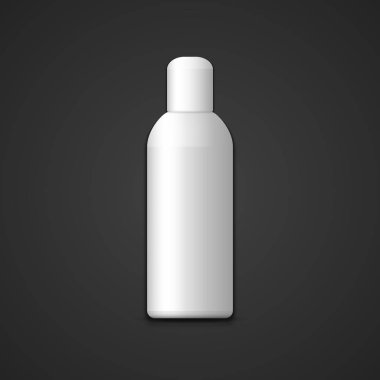 karanlık adam izole gölge şablon tasarımı ile beyaz boş sahte silindirik plastik kozmetik dikey şişe paketi kap gerçekçi çizim ile vektör
