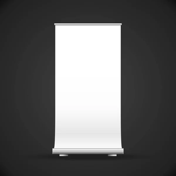 ベクトル広告ビジネス バナー表示スタンド図現実的な暗い背景があるに分離されたシャドウ テンプレート デザインを白の空白の縦ロールを模擬 — ストックベクタ