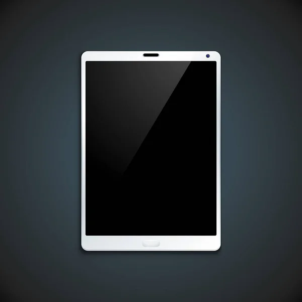 Vettore Bianco Schermo Nero Bianco Tablet Moderno Con Webcam Pulsante — Vettoriale Stock