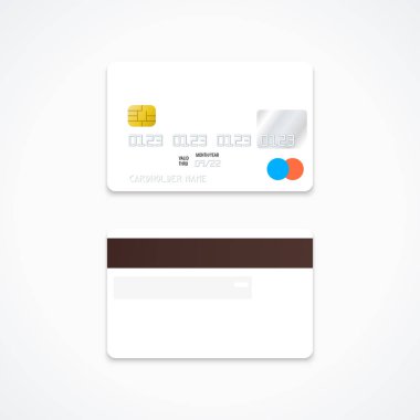 vektör beyaz boş plastik banka kartı yüz ve arka yüzlerine çizimde gerçekçi ışık adam izole gölge şablon tasarımı ile alay etmek