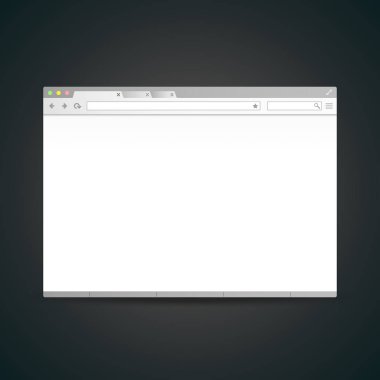 vektör boş açık web tarayıcı penceresi çerçeve şablonu gezinti düğmeleri gerçekçi çizim üzerinde karanlık adam izole gölge tasarımı ile alay ile