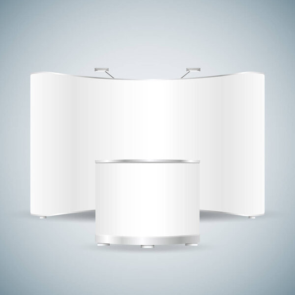 векторная выставка белого цвета POS POW стенд макет пустой бренд пресс-стенд стенд со счетчиком розничной стенд реалистичная иллюстрация с теневым шаблоном дизайн изолирован на свет Backgroun
