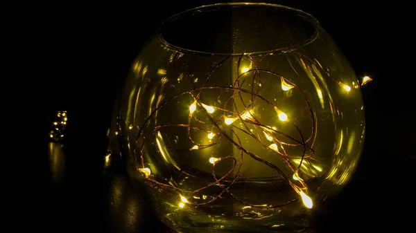 Гірлянди Ліхтарі Лампочки Скляній Мисці — стокове фото