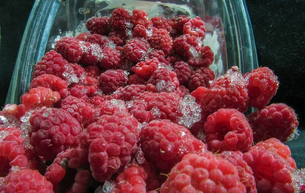 Framboises Dans Glace Framboise Congelée — Photo