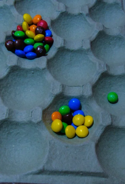 Rainbow Colorful Candy Coated Chocolate Pieces Bowl — Stock Photo, Image