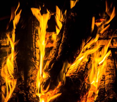 geceleri ahşap kütükler üzerinde bir yangın parlak turuncu diller. yanan odun. geceleri şenlik ateşi. Kamp ateşi. siyah arka plan üzerinde güzel alev. siyah arka plan üzerinde yangın. yanan odun . güzel yangın dokusu. kamp ateşinin dokusu