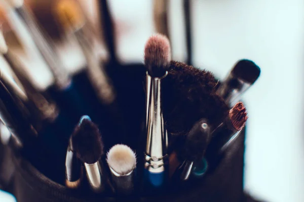 Pinceles Maquillaje Macro Textura Fondo Fondo Pantalla —  Fotos de Stock