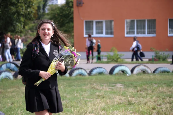 Kiew Ukraine September 2018 Glückliche Schulmädchen Gehen Die Schule September — Stockfoto