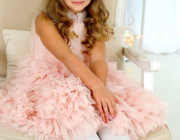 Young Caucasian Girl Powdery Summer Dress Made Tulle Elegant Dresses — Stock Photo, Image