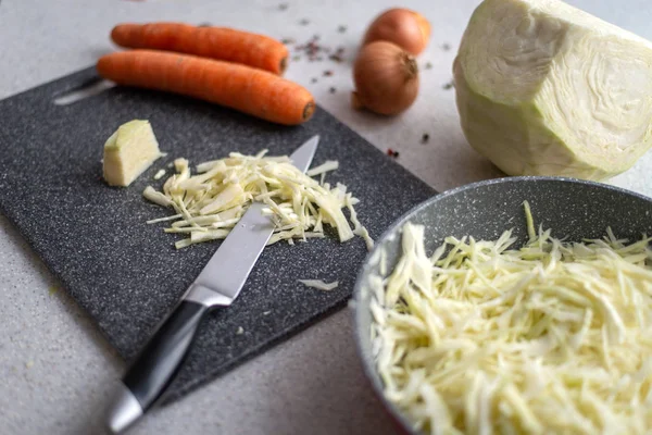 Ingredients for stewed cabbage, , onions, carrots, cooking,  vegetables — Stock Photo, Image